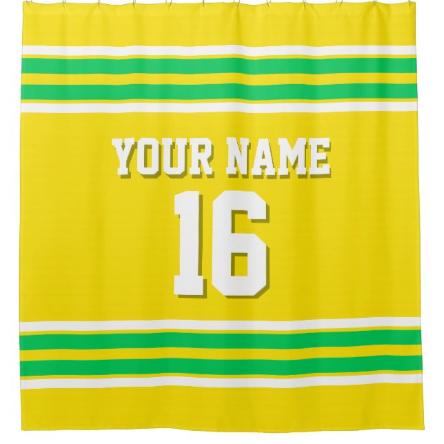 Yellow Emerald Green White Stripes Sports Jersey Duschvorhang (Vorderseite)
