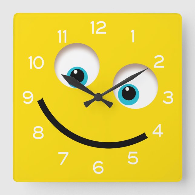 Yellow Emoji Quadratische Wanduhr (Vorderseite)