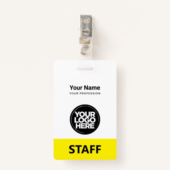 Yellow Employee Name Business Logo Staff Tag Ausweis (Vorderseite mit Klammer)