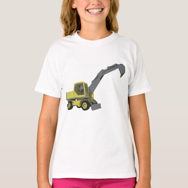 Yellow Excavator Construction Machinery T-Shirt (Vorderseite)