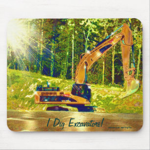 Yellow Excavator Power Shovel Art Mousepad