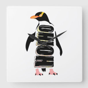 Yellow eyed penguin New Zealand bird Quadratische Wanduhr