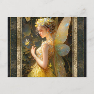 Yellow Fairy Woman Fantasy Art Postkarte