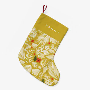 Yellow Festive Botanical Personalisiert Kleiner Weihnachtsstrumpf