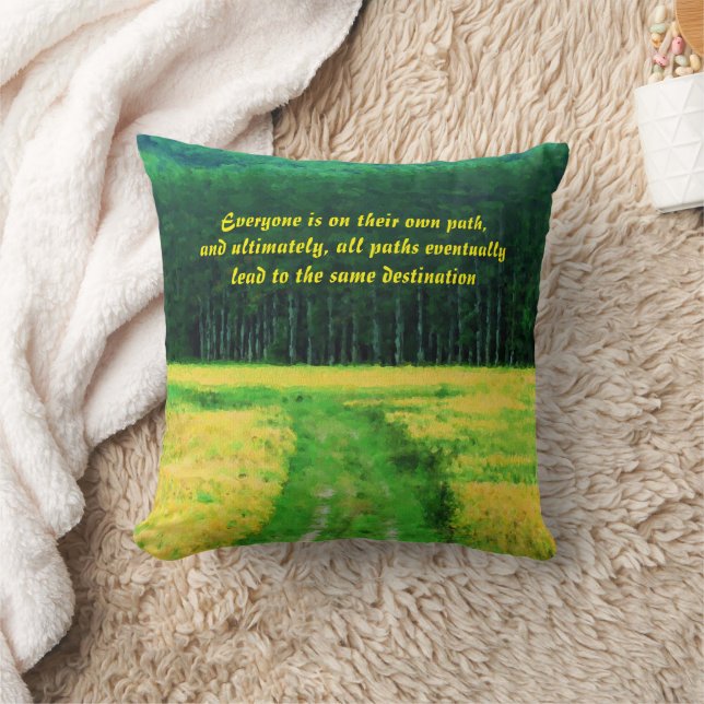 Yellow Field On The Path Inspirational Quote  Kissen (Decke)