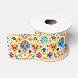 Yellow Fiesta Calaveras Satinband