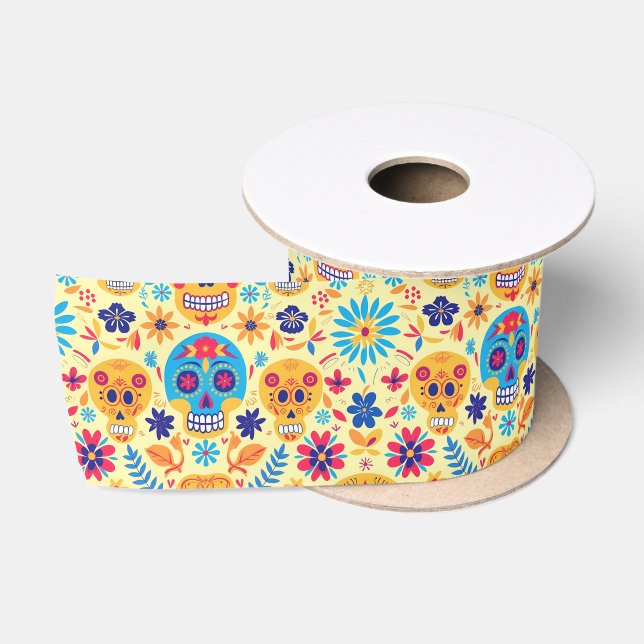 Yellow Fiesta Calaveras Satinband (Spule)