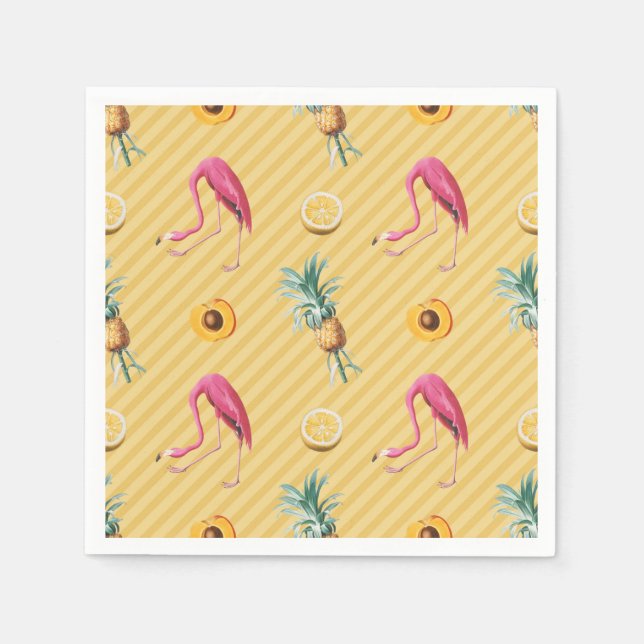 Yellow Flamingo Mango Lemon Muster Serviette (Vorderseite)