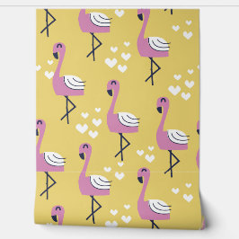 Yellow Flamingo Safari Animals Kinderzimmer Tapete