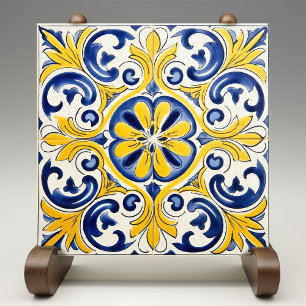 Yellow Fleur-de-Lis Azulejo Print Fliese