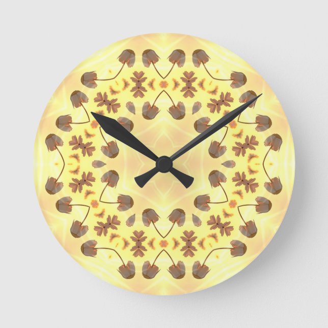 Yellow Floral Abstract Runde Wanduhr (Vorderseite)
