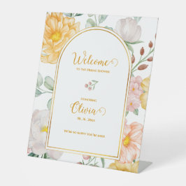 Yellow Floral Arch Design Bridal Shower Welcome Sockelschild