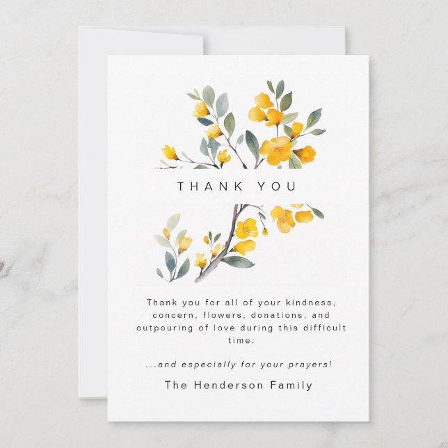 Yellow Floral Bereavement Beerdigung Danke (Vorderseite)