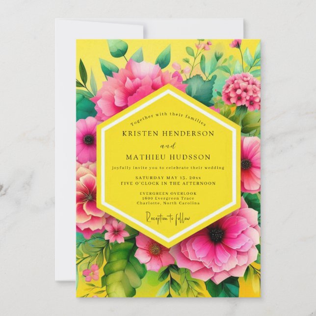 Yellow Floral Bloom Wedding Einladung (Vorderseite)