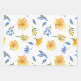 Yellow Floral blue tiles Italian Brautparty Geschenkpapier Set