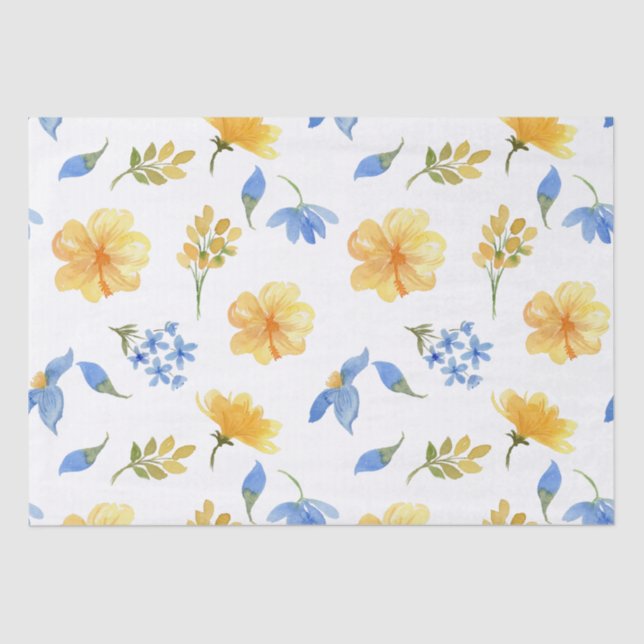 Yellow Floral blue tiles Italian Decodice Seidenpapier (Vorderseite)