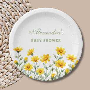 Yellow Floral Boho Chic Wildblume Babydusche Pappteller