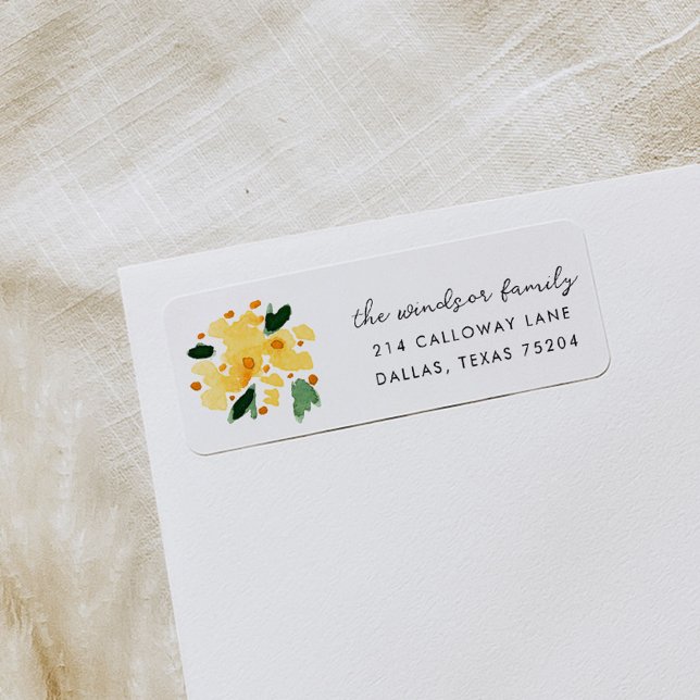 Yellow Floral Bouquet Rücksendeadressen-Aufkleber (Yellow watercolor floral bouquet return address label.)