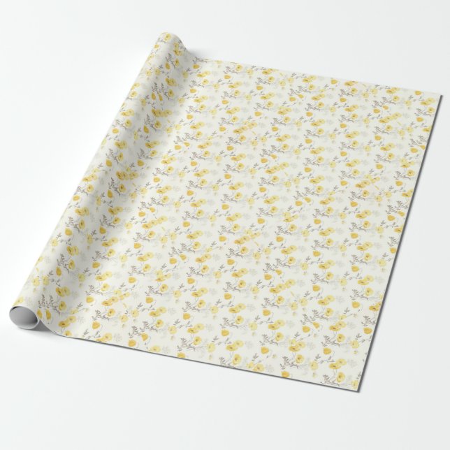 Yellow Floral Bridal Baby Dusche Geschenkpapier (Ungerollt)