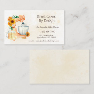 Yellow Floral Cake Baker Business Cards Visitenkarte