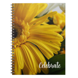 Yellow Floral Celebrate Photo Spiral Notebook Notizblock