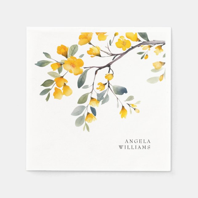Yellow Floral Custom Cocktail Serviette (Vorderseite)