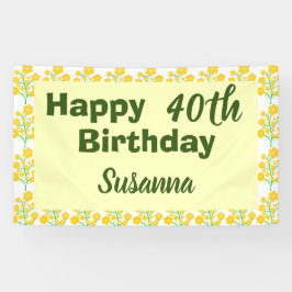 Yellow Floral Fortieth Birthday Banner