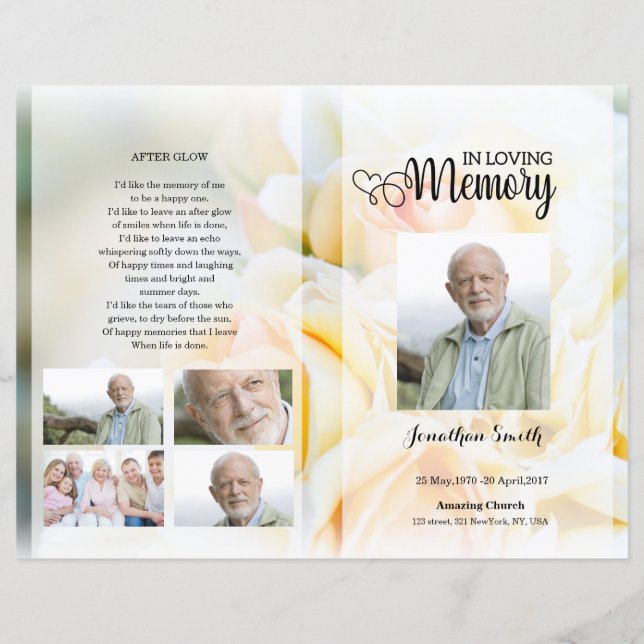yellow floral Funeral Program template (Vorderseite)