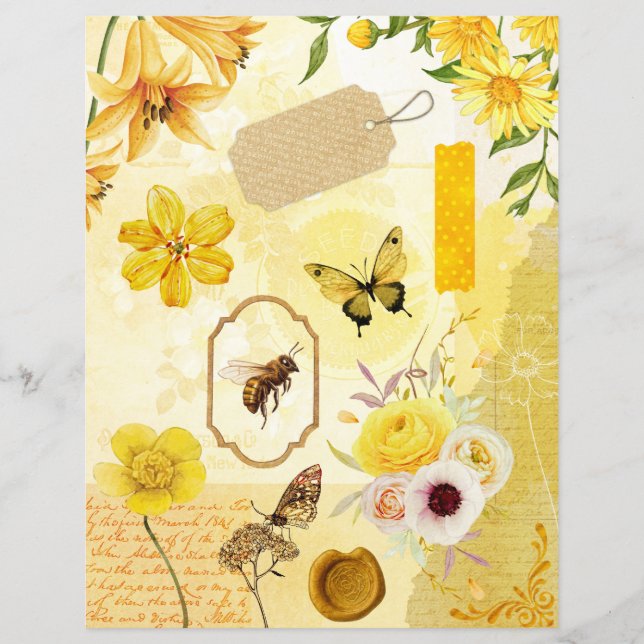 Yellow Floral Garden Collage Scrapbook Paper (Vorderseite)