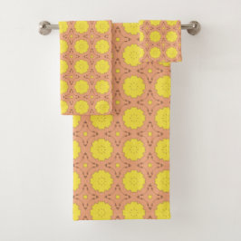 Yellow floral geometric patterned  badhandtuch set