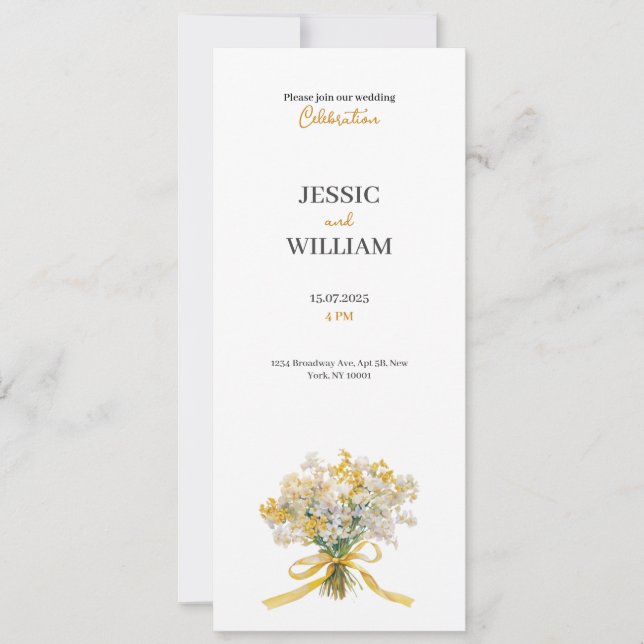 Yellow floral golden chic wedding invitation einladung (Vorderseite)