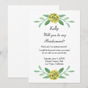 Yellow Floral Greenerity Foliage Bridesmaid Card Einladung