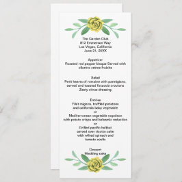 Yellow Floral Greenerity Foliage Wedding Menu Card Ankündigung