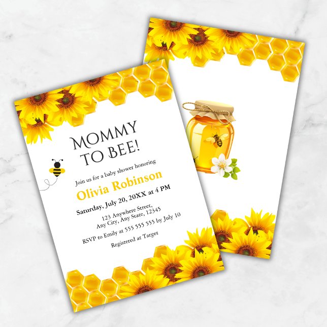 Yellow Floral Honeycomb Mommy to Bee Baby Dusche Einladung (Yellow Floral Honeycomb Mommy to Bee Baby Shower Invitation )