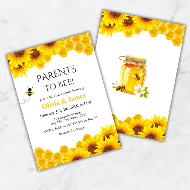 Yellow Floral Honeycomb Partys to Bee Baby Shower Einladung (Yellow Floral Honeycomb Parents to Bee Baby Shower Invitation )