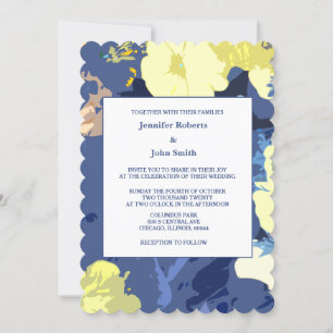 Yellow Floral Leafy Dusty Blue Künstlerisch Weddin Einladung