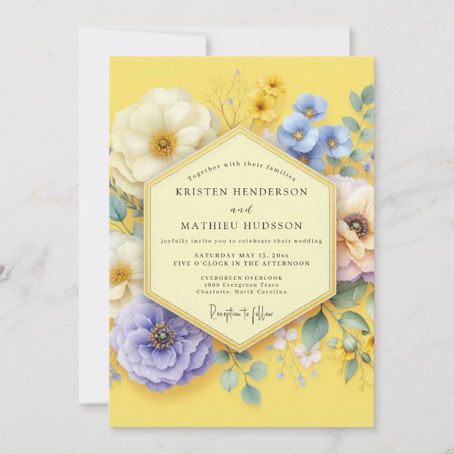 Yellow Floral Meadow Wedding Einladung (Vorderseite)