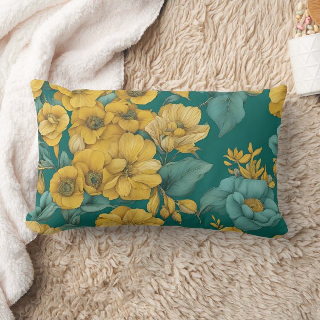 Yellow Floral Mode AI Art Lendenkissen (Decke)
