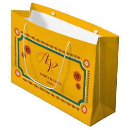 Yellow Floral Monogram Initials Indian Wedding Große Geschenktüte