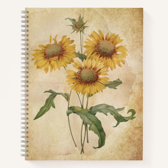 Yellow Floral Old Journal Style Sketchbook Notizbuch (Vorderseite)