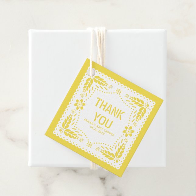 Yellow floral papado Picado Danke Baby Shoower Geschenkanhänger (Beispiel)