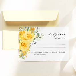 Yellow Floral Rose Watercolor Elegant Wedding RSVP Karte