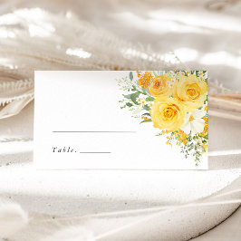 Yellow Floral Rose Wedding Name Place Card Platzkarte