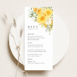 Yellow Floral Rose Wedding Reception Dinner Menu  Menükarte