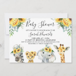 Yellow Floral Safari Animals Baby Dusche  Einladung