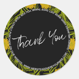 Yellow Floral Script Business Vielen Dank Runder Aufkleber