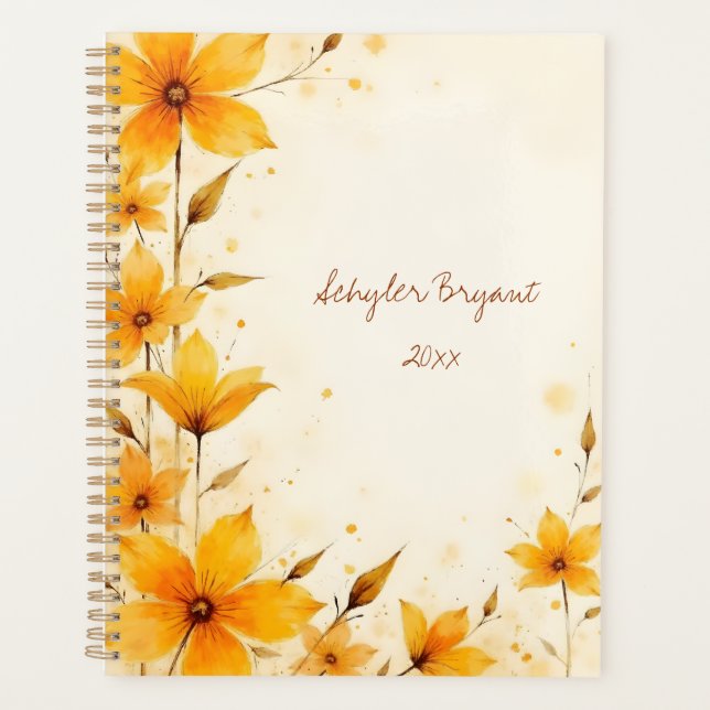Yellow Floral Spiral-bound Abstract Botanical Planer (Vorderseite)