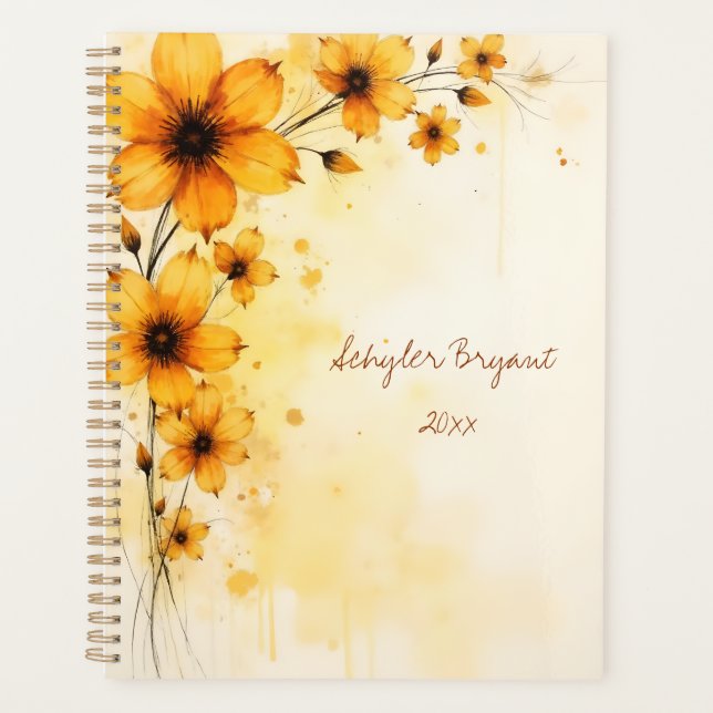 Yellow Floral Spiral-bound Summer Botanical Planer (Vorderseite)