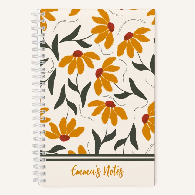 Yellow floral spiralenförmiges Notebook | Tagebuch (Vorderseite)