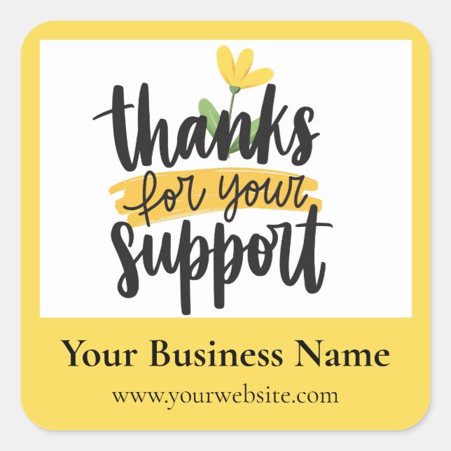 Yellow Floral Thank you business packaging sticker (Vorderseite)